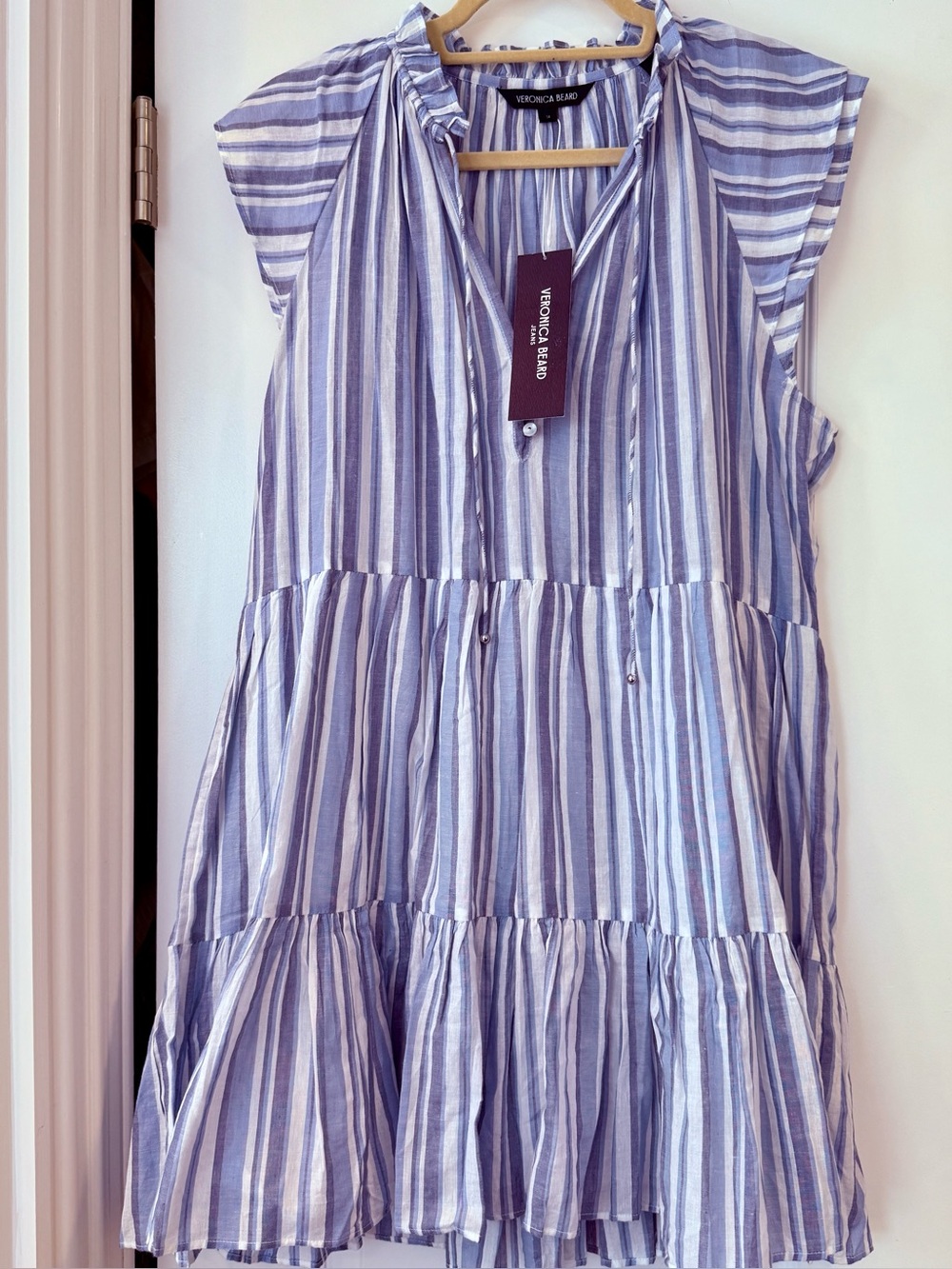 NWT Veronica Beard Zee Dress Blue Multi Striped Tiered Ruffle Size 14 - Picture 5 of 14